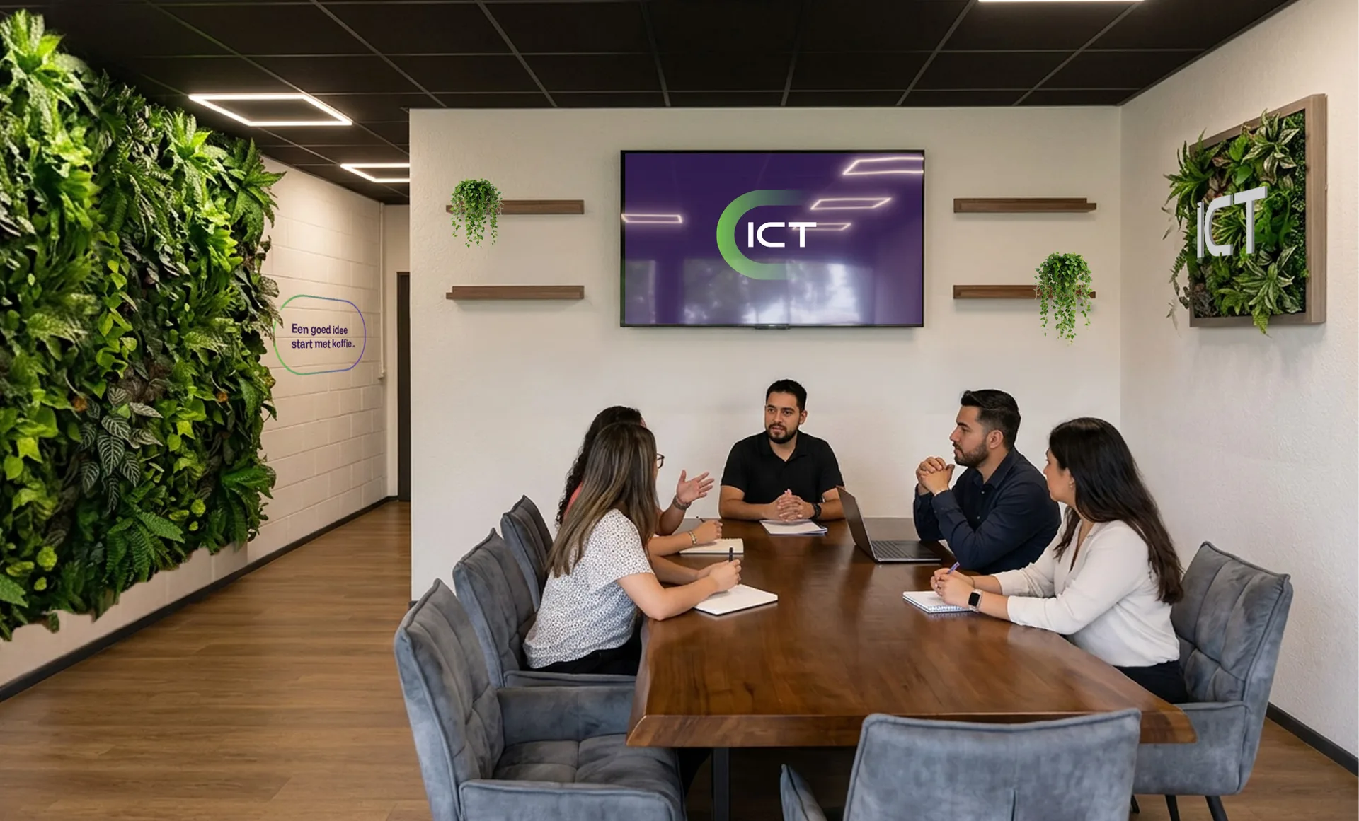 Overleg in de vergaderruimte van Cura ICT in Wolvega